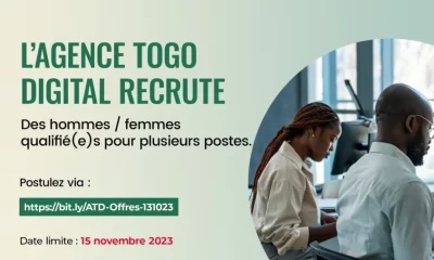 Offre d'emploi : L'AGENCE TOGO DIGITAL recrute pour plusieurs postes des professionnels qualifiés