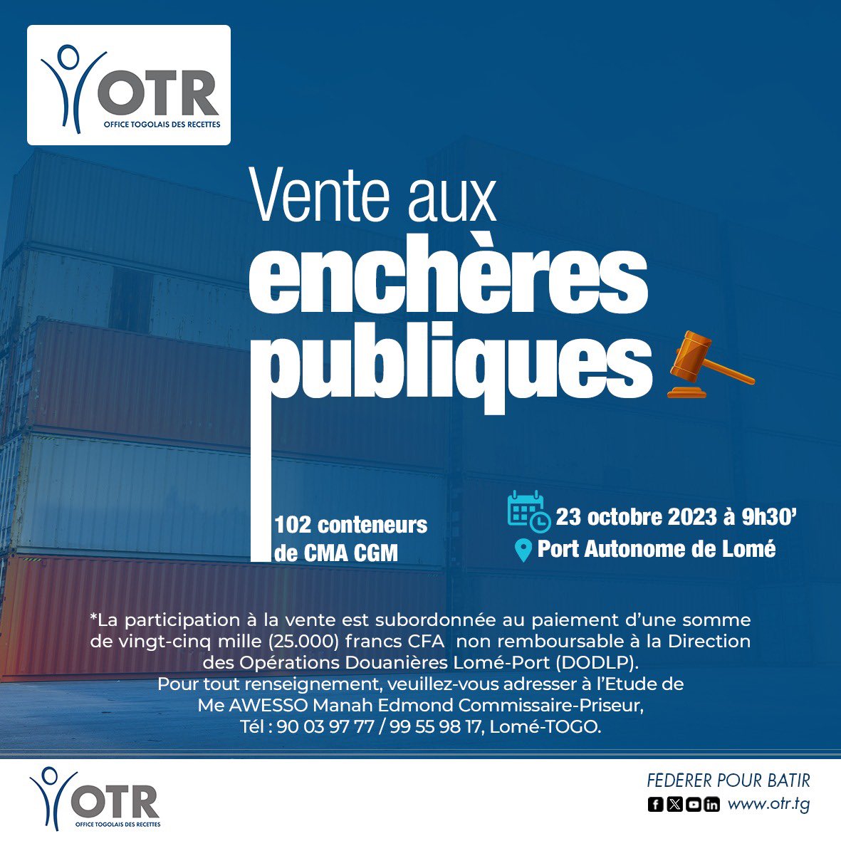 Togo : Nouvelle vente aux enchères de conteneurs abandonnés au Port de Lomé