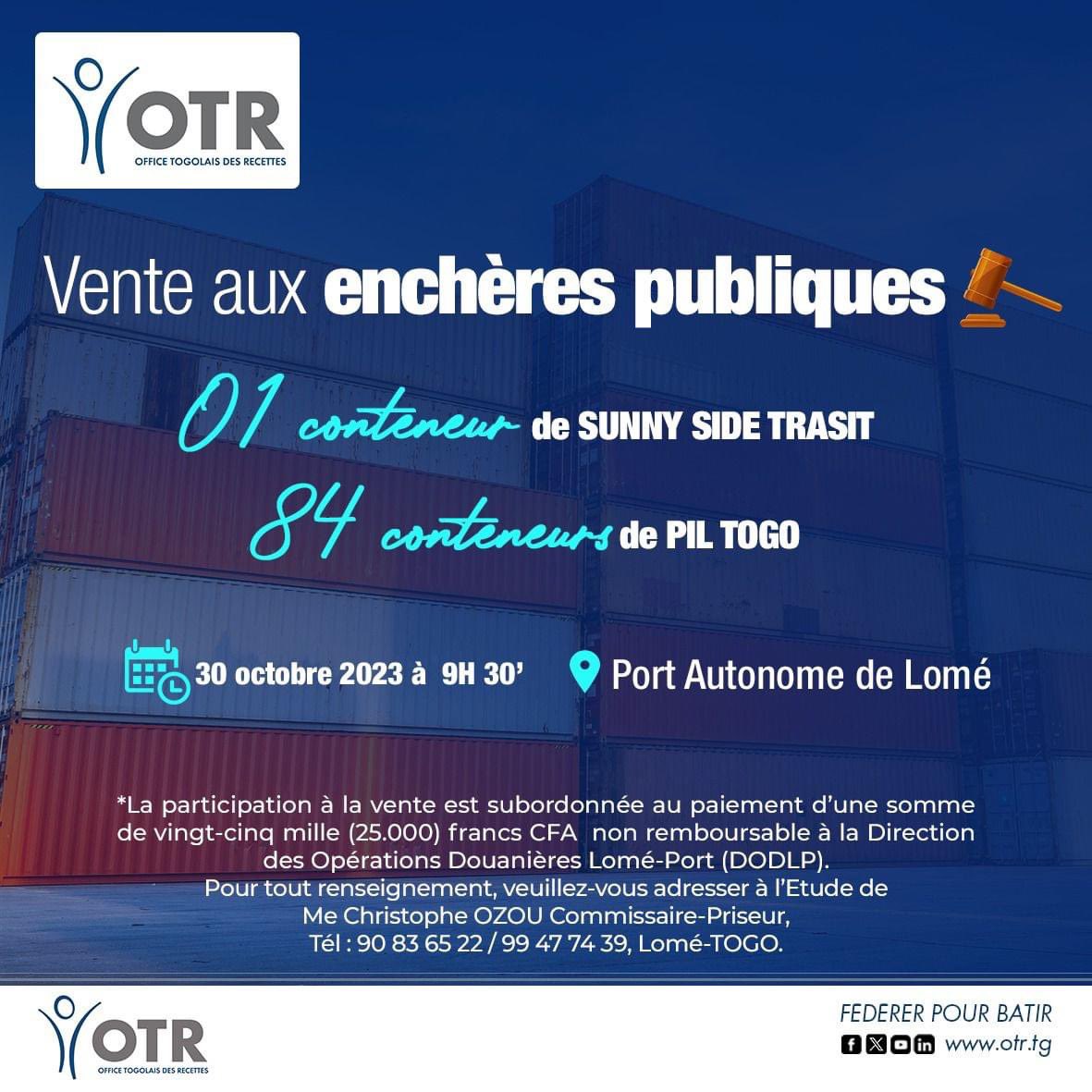 Vente aux enchères publiques au Port Autonome de Lomé : 85 conteneurs disponibles