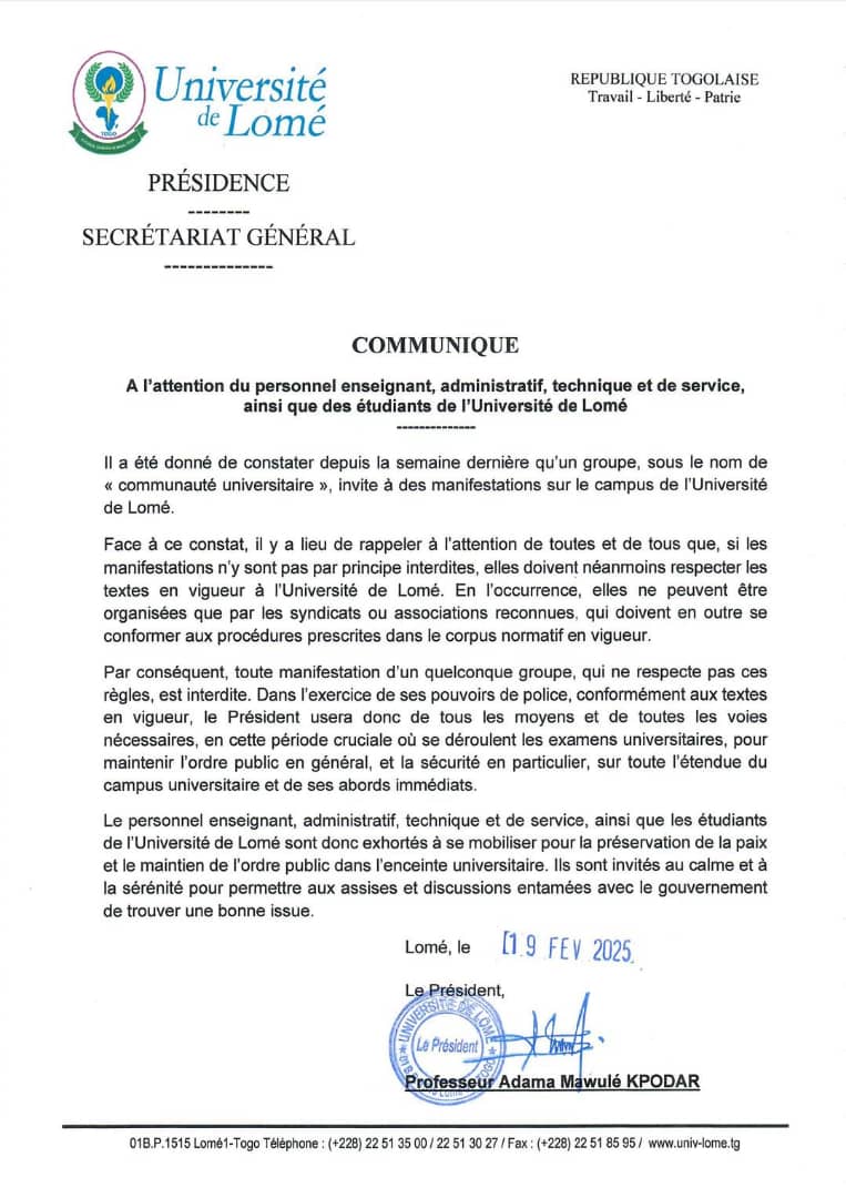 Université de Lomé : Une crise qui s’aggrave sous la présidence de Kpodar
