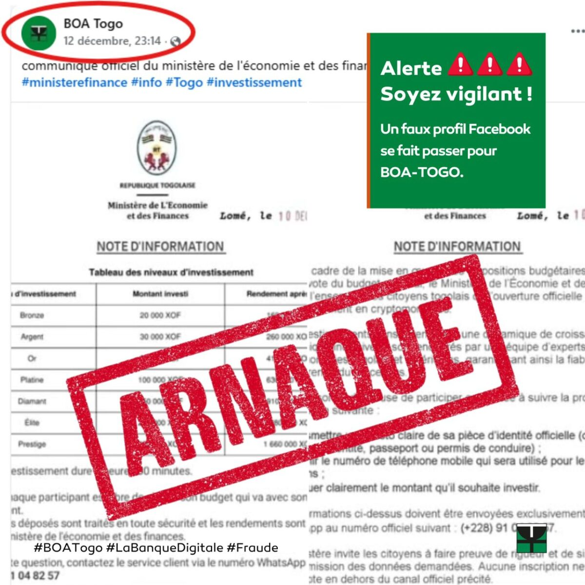 BOA-Togo met en garde contre un faux compte Facebook usurpant son identité