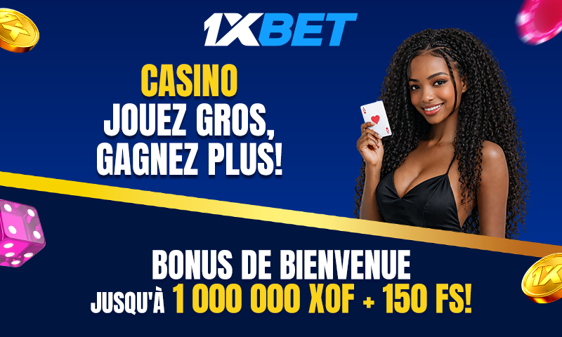 Réclamez votre bonus de bienvenue jusqu'à 1000000 XOF + 150 FS sur 1xBet Casino !
